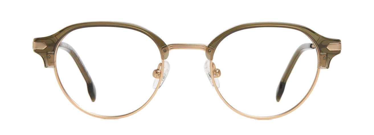 VALENTIN – Lunette Ronde TRANSPARENT VERT KAKI OR MAT pour Homme